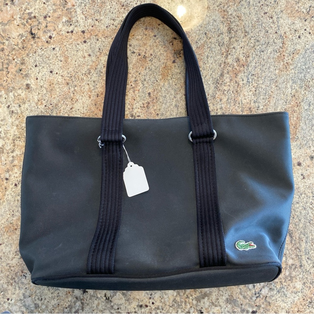 Lacoste Tote Bag small zipper with Green Logo black pocketbook